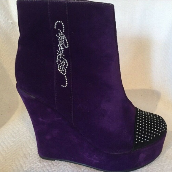 purple wedge boots